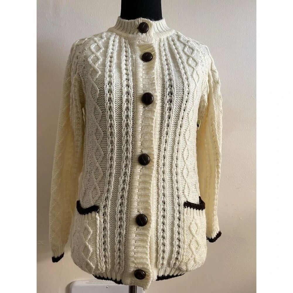 Vintage Eileen women cardigan cable knit sweater size 36 acrylic button cream